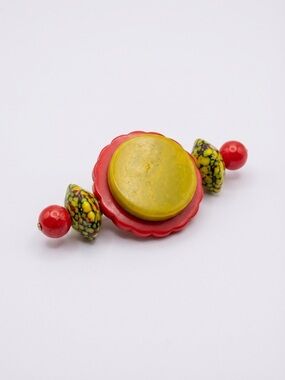 Handcrafted Bakelite Red and chartreuse Statement Brooch - Women's Jewelry